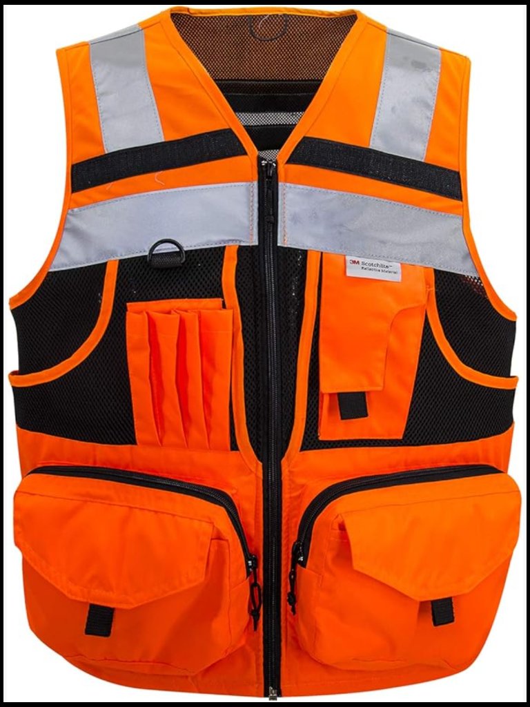 High Visibility Safety Vest With 10 Pockets Oxford Fabric Reflective